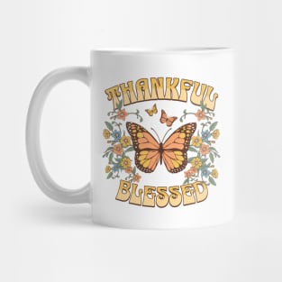 Thankful Blessed Pastel Butterfly Floral Retro Design Mug